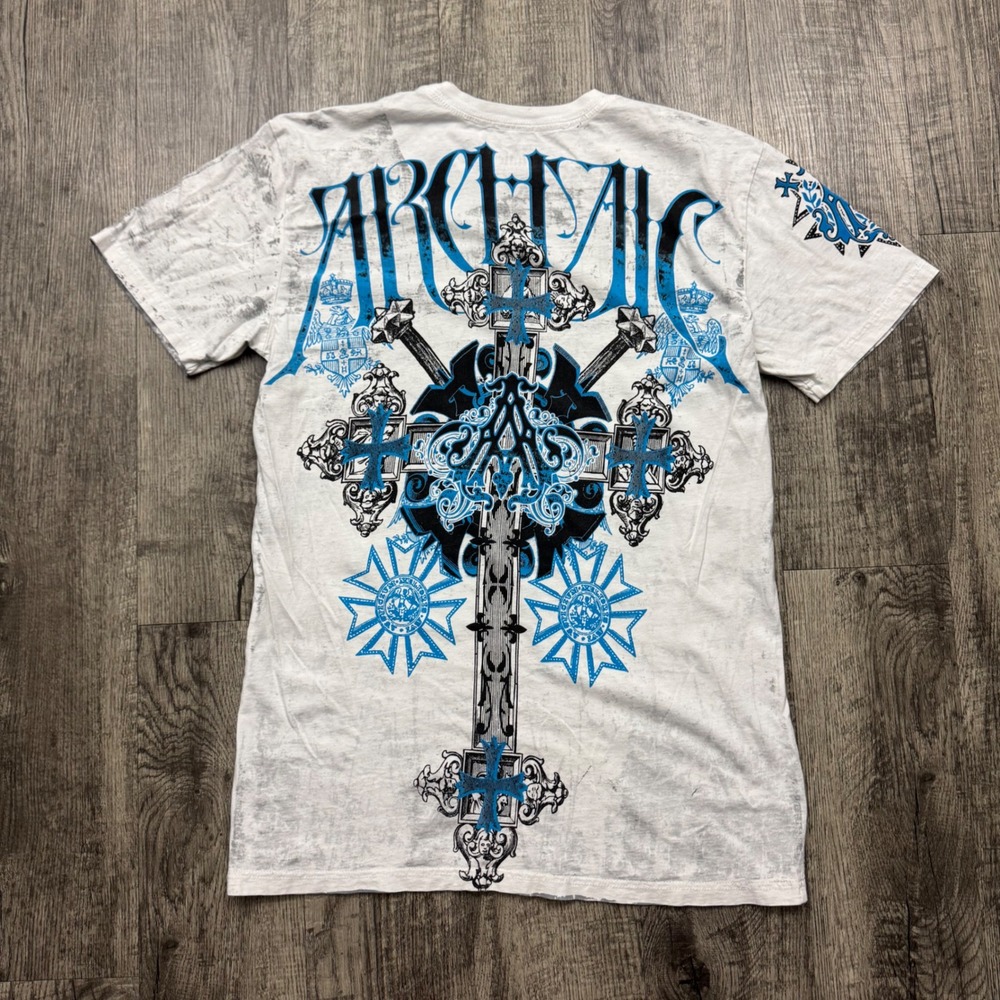Archaic by Affliction T-Shirt Gothic Cross Graphic Y2K Grunge MMA Tee - Picture 2 of 4